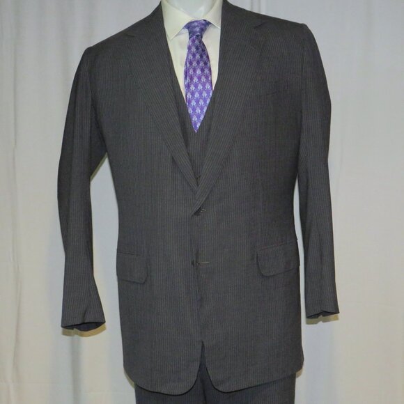 Anderson Sheppard Savile Row Bespoke Gray Striped Three Piece Suit 42XL - Picture 4 of 16